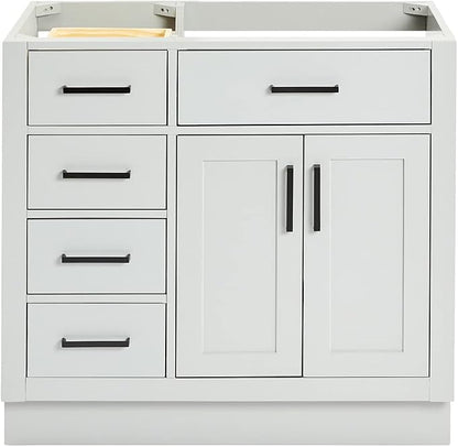 ARIEL Hepburn 36-inch Bathroom Vanity Base Cabinet,Solid Wood, 2 Soft Closing Doors, 5 Dovetail Drawers, Grey