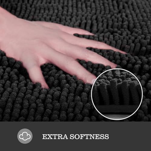 Yeaban Chenille Black Bathroom Rug 26"x44", Non-Slip Rubber Backing