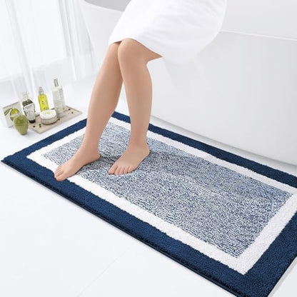 OLANLY Bathroom Runner Rugs 44x24, Long Bath Mats for Bathroom Floor, Navy