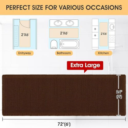 Extra Large Waffle Bath Mat Brown 6'x2'(72" x 24"), Boho Woven Modern Bath Mat Rugs, Absorbent Non Slip Bathroom Rugs, Soft Washable Bath Rugs with Tassels for Bathroom, Bedroom, Kitchen, Shower, Tub