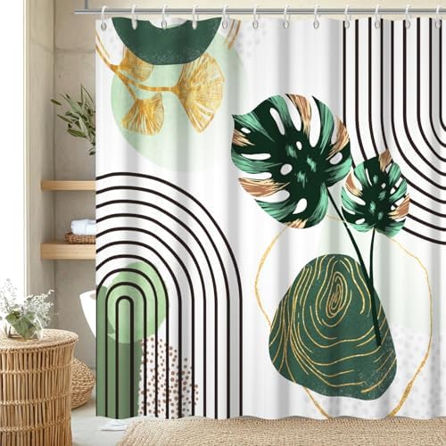 Boho Green Shower Curtain with Hooks for Bathroom 54x72 Inch