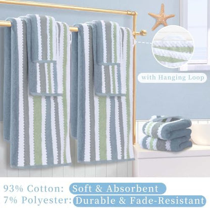 VOOVA & MOVAS Waffle 3PC Towel Set, Cotton, Navy Grey Green White