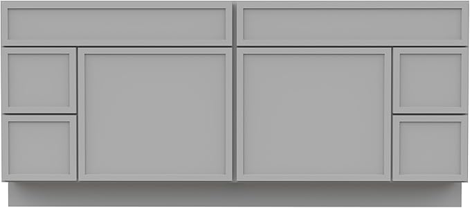 HomeBeyond 72 Inches Bathroom Vanity Base Cabinet Without Sink, Double Sink Top with Door & Soft Closing Drawers, Sturdy Floor Mounted Cabinet 2-Door 4-Drawer, Grey