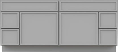HomeBeyond 72 Inches Bathroom Vanity Base Cabinet Without Sink, Double Sink Top with Door & Soft Closing Drawers, Sturdy Floor Mounted Cabinet 2-Door 4-Drawer, Grey