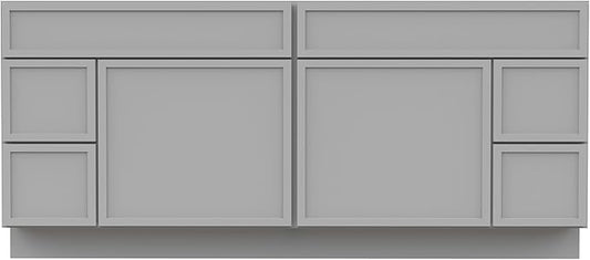 HomeBeyond 72 Inches Bathroom Vanity Base Cabinet Without Sink, Double Sink Top with Door & Soft Closing Drawers, Sturdy Floor Mounted Cabinet 2-Door 4-Drawer, Grey
