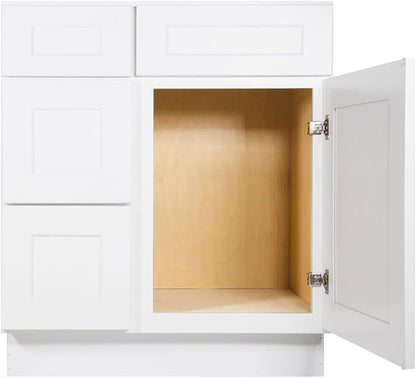 Furinno Shaker Drawers Left Bath Vanity Cabinet Without Top, Ready to Assemble, 21 D x 30 W x 34.5 H, White