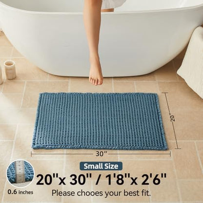 Triohero Waffle Bath Mat, Boho Bathroom Rugs Non Slip, 20x30 Denim Blue