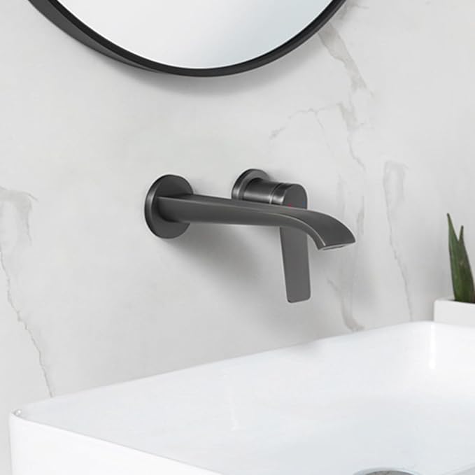 BiaoTeng Concealed Wall Mounted Bathroom Faucet Single Handle Hot and Cold Brass Wall Mount Waterfall Bathroom Faucets Grey