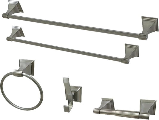 Kingston Brass BAHK61212478SN Monarch 5-Piece 18-Inch and 24-Inch Towel Bars Bathroom Accessory Set in Brushed Nickel