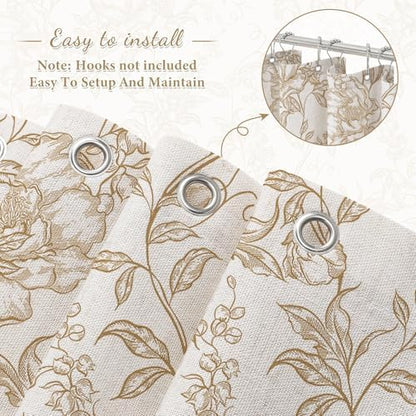 Brown Boho Linen Fabric Shower Curtain , Farmhouse Floral For Bathroom