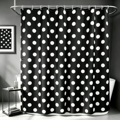 Polka Dots Shower Curtain, Black White Waterproof Fabric Shower Curtain for Bathroom with Modern Abstract Geometric Circle Bath Curtain Decor with Hooks, Machine Washable, 36''Wx72''L