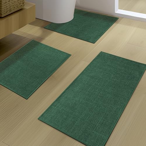 YIHOUSE Bathroom Rugs Thin Bath Mat Sets 3 Pieces Quick Dry,Green