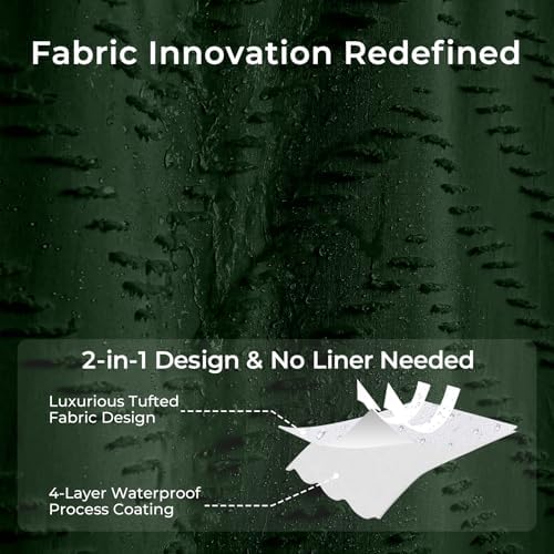 Dark Green Boho Fabric Shower Curtain 72 x 80 Inches
