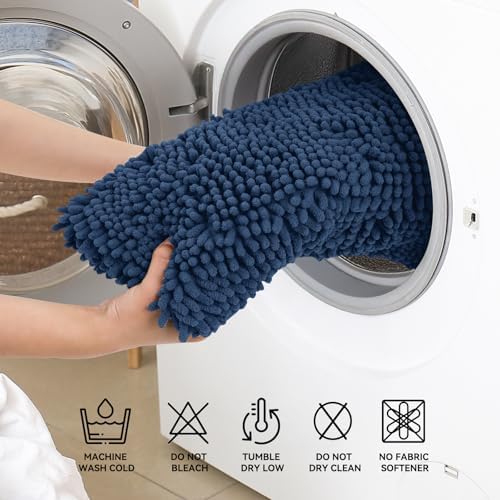 Bcoimo Bath Rug Mat,Chenille Extra Soft Navy Long Bathroom Runner Floor Rug