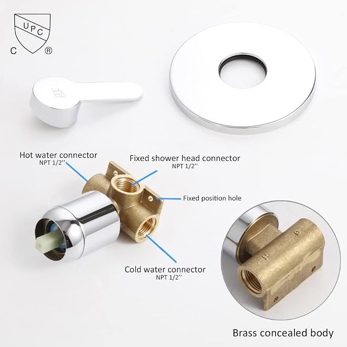 Shower Faucet Set Chrome Bathroom Rainfall Shower System Wall Mounted 8" Inch Shower Head and Handle Set Single Function Shower Trim Kit with Rough-in Valve