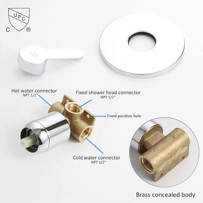 Shower Faucet Set Chrome Bathroom Rainfall Shower System Wall Mounted 8" Inch Shower Head and Handle Set Single Function Shower Trim Kit with Rough-in Valve