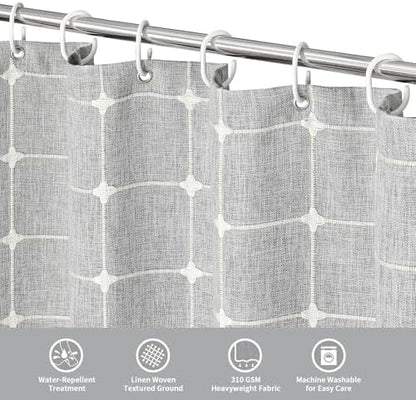 Boho Farmhouse Classic Plaid Linen Tassel Shower Curtain Light Grey,36x72