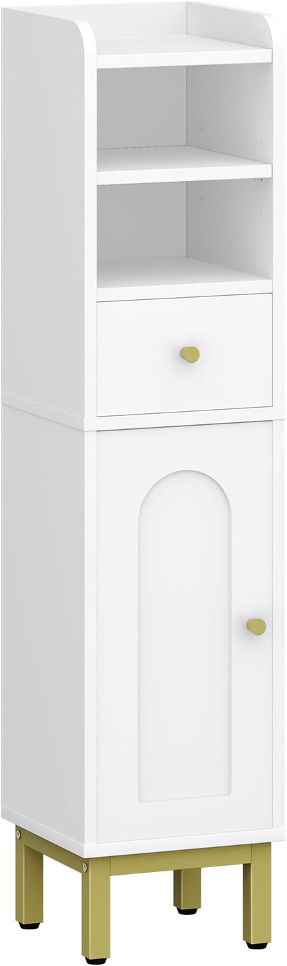 Bathroom Storage Cabinet, Corner Floor Cabinet with Drawers and Doors, Narrow Toilet Paper Holder, Bathroom Organizer with Adjustable Shelf, for Small Spaces, White BC19803GV1