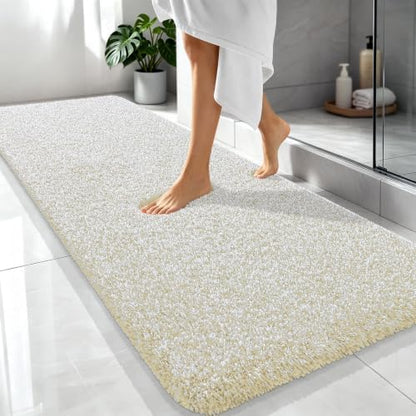 OLANLY Microfiber Bathroom Rugs 70x24, Quick Dry Bath Mat, Sand and White