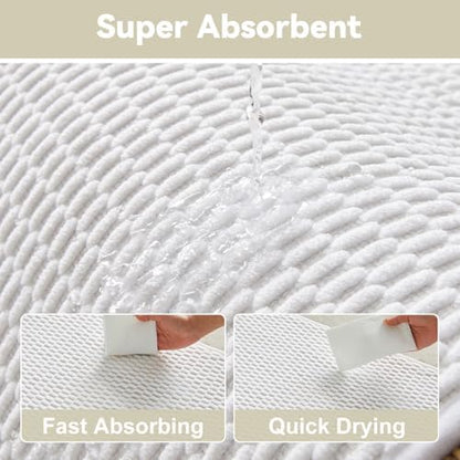 Triohero Bathroom Rugs Non Slip Washable, Super Absorbent Thin Bath Mat Small Quick Dry Low Pile Bathroom Rug, White 20"x30"