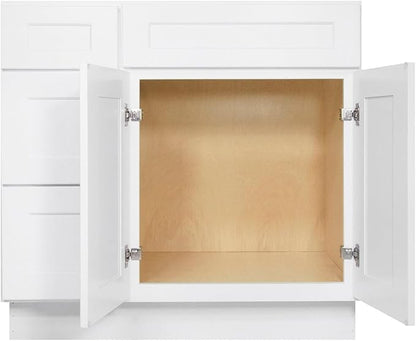 Furinno Shaker Drawers Left Bath Vanity Cabinet Without Top, Ready to Assemble, 21 D x 36 W x 34.5 H, White