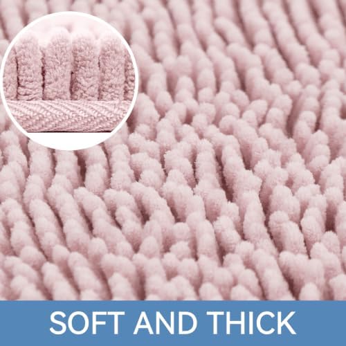 Bcoimo Bath Rug Mat,30x20 Chenille Non Slip Pink Bathroom Floor Shower Mats