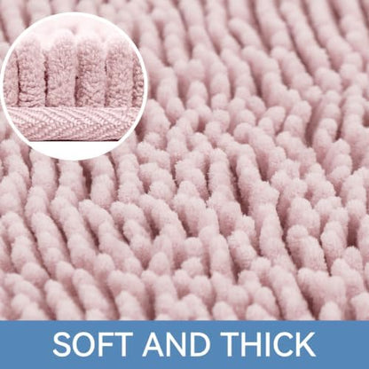 Bcoimo Bath Rug Mat,36x24 Chenille Non Slip Pink Bathroom Floor Shower Mats