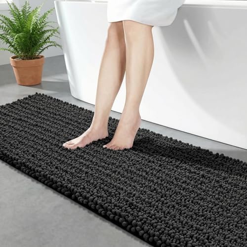 Disolla Dark Grey Bathroom Runner Rug 24x70 Inch - Extra Long Chenille Bath Mat, Luxury Shaggy Plush Absorbent Rug, Non-Slip Large Runner for Floor and Laundry Room