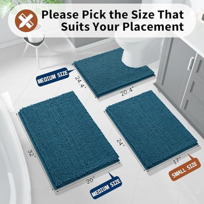 Yimobra Toilet Rugs U Shaped Washable - 24"x20" Non Slip Plush Contour Bath Rugs for Toilet - Super Soft Absorbent Quick Dry Toilet Mats for Bathroom,Peacock Blue