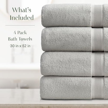 Springtree Home Luxury Bamboo Rayon Plush Bath Towel Set | 4-Pack | Grey