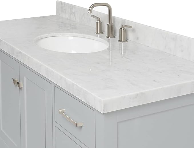 ARIEL Cambridge 54-inch Bathroom Vanity with Sink,Solid Wood, 1.5-inch Italian Carrara Marble Countertop & Backsplash, Single Oval Porcelain Sink, 2 Soft Closing Doors, 9 Dovetail Drawers, White