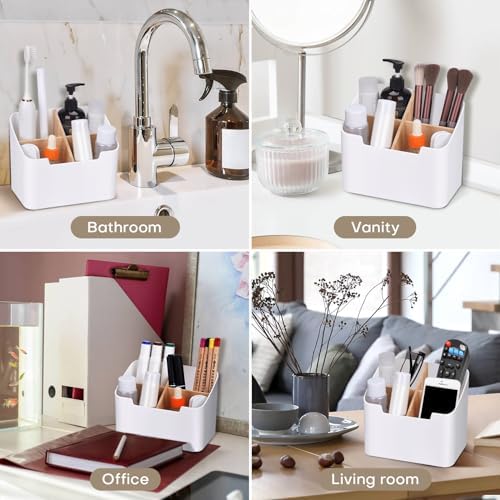 Ayswupt Toothbrush Holders for Bathrooms,Electric Toothbrush and Toothpaste Holder with Divider for Bathroom Countertop Organizer,Toothbrush Caddy for Kids Family Counter Vanity Storage White
