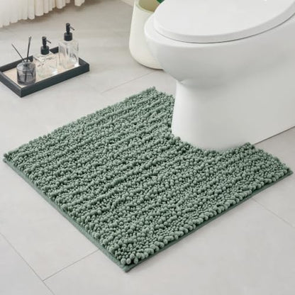 Sage Green Toilet Rugs U Shaped Washable, 24x24 Contour Bath Rugs for Toilet, Luxury Ultra Soft Chenille U-Shaped Toilet Rug, Non Slip Absorbent Machine Washable Bathroom Mat for Toile