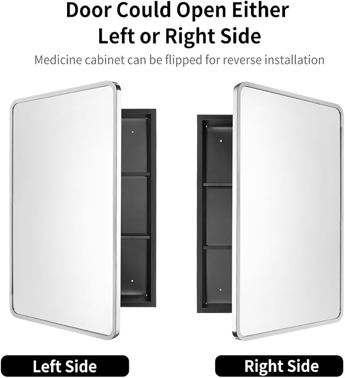Movo Medicine Cabinet with Mirror, 20 Inch x 31 Inch Metal Framed Bathroom Mirror Medicine Cabinet Rectangle Tilting Beveled Vanity Mirrors Recess or Surface Mount Installation Chrome
