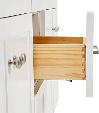 ARIEL Hamlet 60-inch Bathroom Vanity with Sink,Solid Wood, 1.5-inch Pure White Quartz Countertop & Backsplash, Double Rectangular Porcelain Sink, 4 Soft Closing Doors, 3 Dovetail Drawers, White