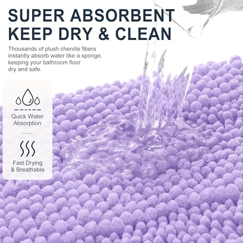 Smiry Thick Chenille Bathroom Runner Rugs 59x24, Soft Bath Mat, Lavender