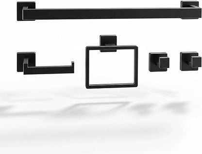 Nevado 5‑Piece Wall Mounted Bathroom Hardware Set | Towel Bar, Toilet Paper Holder, Towel Ring & Robe Hook, Matte Black Bathroom Accessories, 23.6‑Inch Towel Bar