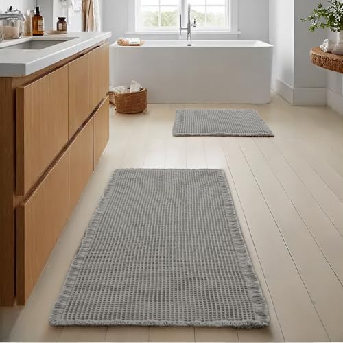 JIUZHEN Set of 2 Waffle Bathroom Rugs Non Slip Bath Mats 16"x24"+24"x48"