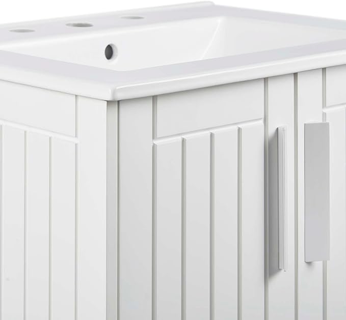 Modway Augusta 24" Bathroom Vanity Cabinet and Ceramic Vessel Sink Basin Combo in White White