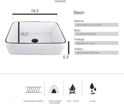 YOURLITE 24" Bathroom Vanity with Sink Combo,White Bathroom Vanity and Sink Combo with Faucet & Pop Up Drain Set,Traditional Vanity with White Ceramic Sink Bathroom Sink