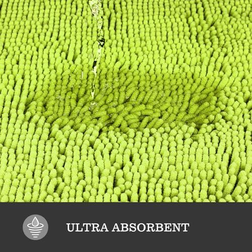 Yeaban Chenille Lime Green Bathroom Rug 40"x60",Non-Slip Rubber Backing
