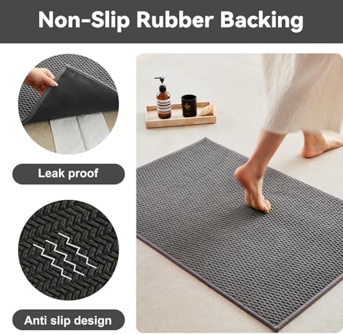 Triohero Toilet Rug, Thin Toilet Rugs U Shaped Washable Non Slip Absorbent Quick Dry Low Pile Toilet Mat, Dark Grey 20"x24" U Shape