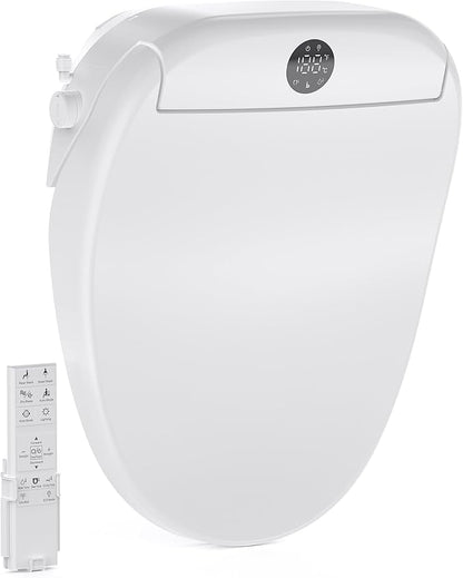 Bidet Toilet Seat Round, Electric Bidet Seat for Bathroom 225D | with Instant Warm Water, Warm Air Dryer, Self-Cleaning Nozzle, Soft Close Lid, Night Light