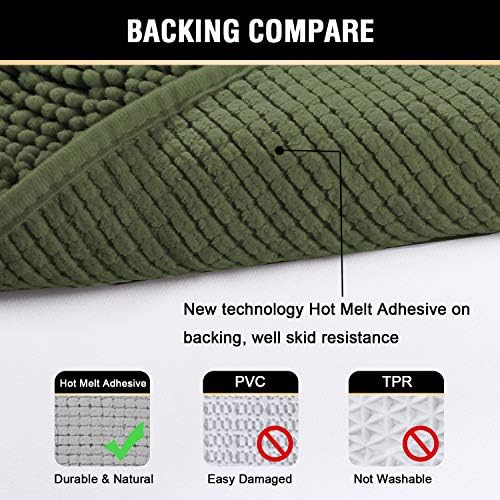 H.VERSAILTEX Bathroom Rugs Luxury Chenille Mat Set, Soft Plush Shower Rug + Toilet Mat, Microfiber Shaggy Carpet, Super Absorbent, Machine Washable (Curved Set, 32" x 20"/20" x 20", Loden)