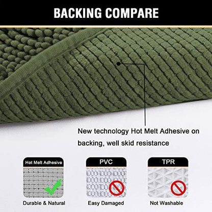 H.VERSAILTEX Bath Mat Bathroom Rug Bath Rugs for Bathroom Non Slip Bath Mats Extra Thick Chenille Rug 17" x 24" Absorbent Soft Shaggy Washable Dry Fast Plush Rugs for Bathtubs - Loden