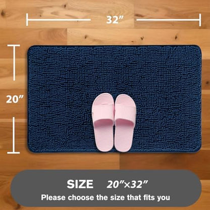 Navy Blue Bathroom Rugs – Absorbent and Washable Bath Mat, Non-Slip, Thick Soft Chenille Bath Rugs for Bathroom Floor, Shower, Sink - 20" x 32"