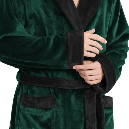 Yurhap Luxury Mens Robe with Hood, Ultra Cozy Fleece Bathrobe for Men, Plush Hooded Robe with Belt & 2 Pockets