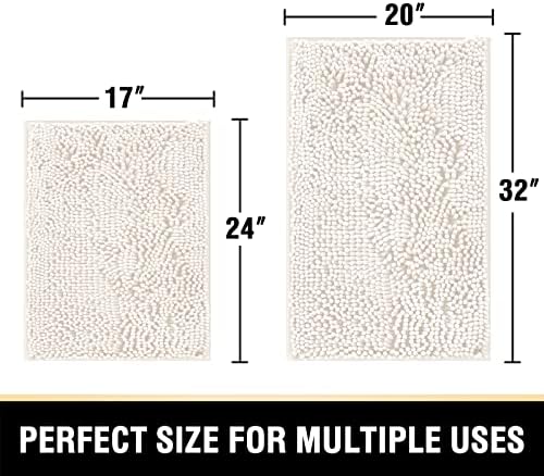 H.VERSAILTEX Bathroom Rugs, Bath Mats Non Slip Luxury Chenille Extra Soft Absorbent Shaggy, Washable Fast Dry Sets 2 Piece for Bathroom (Ivory, 20" x 32"/17" x 24")