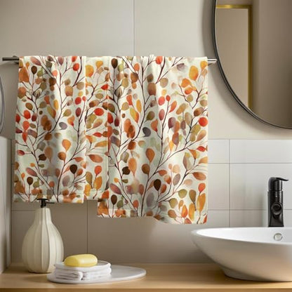 Leaves Floral Hand Towels 14x28 Inch 2Pcs Pack Orange Color Boho Floral Absorbent Soft Fingertip Tea Towel Dish Towel Cloth for Sports Gym Yoga Kitchen Bathroom Home Decor