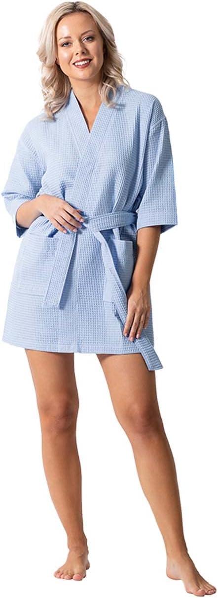 Lightweight Waffle Knit Bath, Spa & Bridesmaids Kimono Short Robes for Women - Quick Dry & Soft